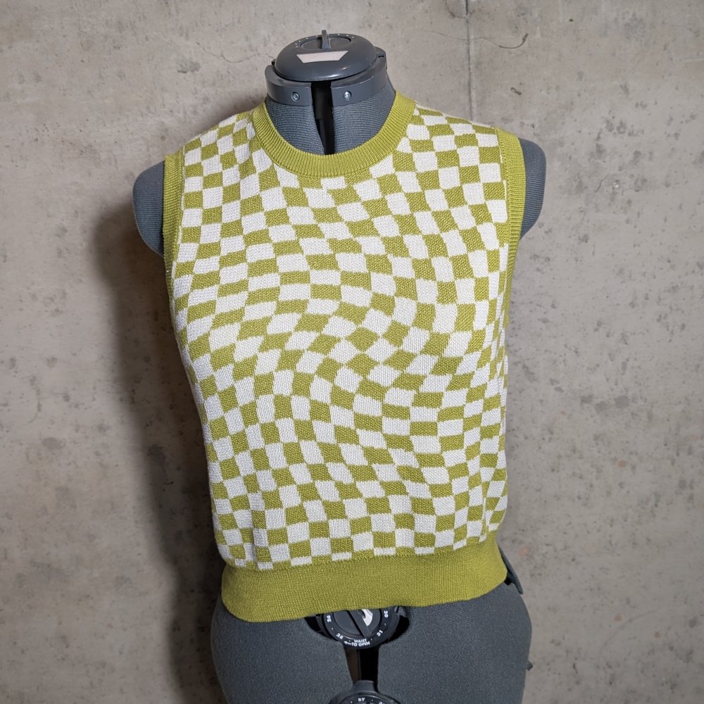 Wild Fable Women's Size XXL Green Cream Wave Check Sweater Crop Top